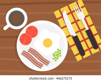 Breakfast morning time. Flat design vector illustration