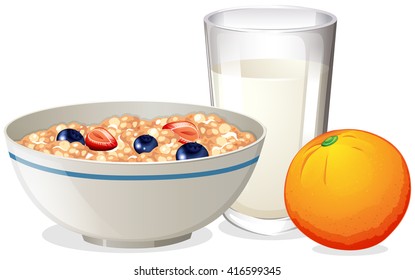 Desayuno con harina de avena e ilustración de naranja