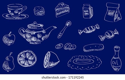 breakfast  objects on the dark background