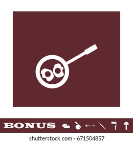 Breakfast omeletteer icon flat. White pictogram on brown background. Vector illustration symbol and bonus icons