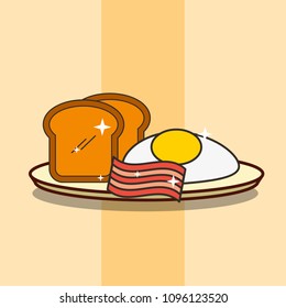 breakfast on dish fried egg bacon and bread