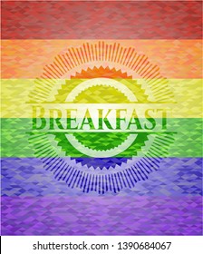 Breakfast on mosaic background with the colors of the LGBT flag