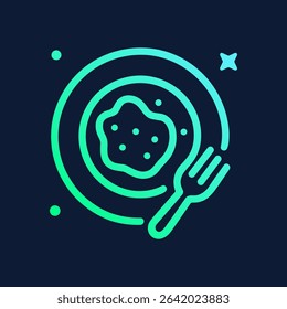 Breakfast on a plate with fork. Icon symbol illustration