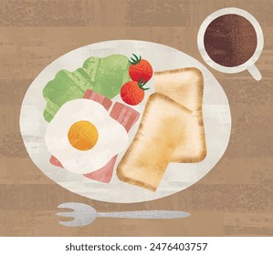 Desayuno en la mesa ilustración de acuarela