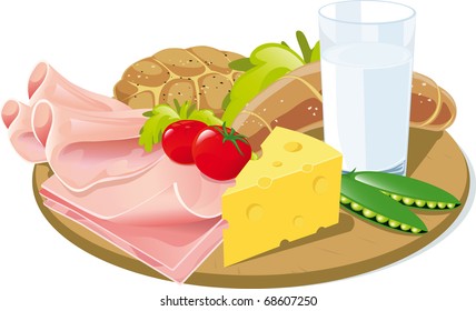 breakfast on wooden plank