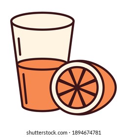breakfast orange juice in glass and fruit line and fill style vector illustration