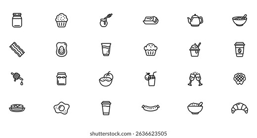 Breakfast outline or line icon design bundle.