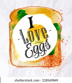 Breakfast painted watercolor toast with scramble and salad with lettering I love eggs