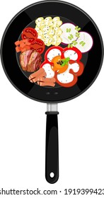 Breakfast in the pan isolated illustration