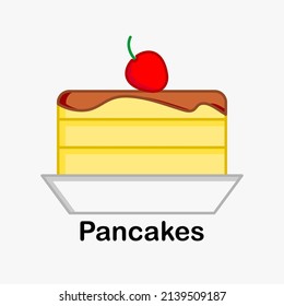 breakfast. pancake illustration design with strawberry and chocolate topping