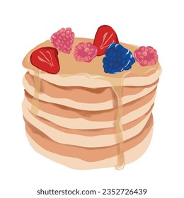 Breakfast pancakes with berries vector watercolor illustration Colorful printable illustration