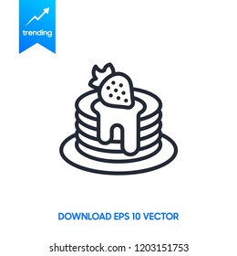 Breakfast pancakes with syrup and butter on a plate line art vector icon for food apps and websites