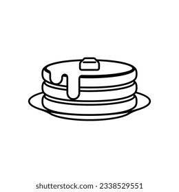 Breakfast pancakes with syrup and butter on a plate line art vector icon for food apps and websites