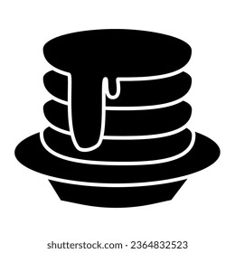 Breakfast pancakes with syrup and butter on a plate solid icon, bakery concept, American breakfast sign on white background, Pancake icon in glyph style for mobile and web. Vector graphics