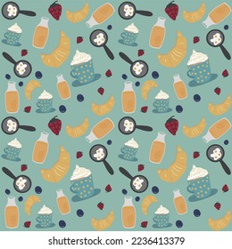 Breakfast pattern with berries cups and fried eggs