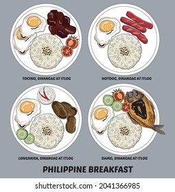 The Breakfast in the Philippines Rice Breakfast Vector Illustration Filipino Dishes Recipe