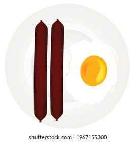 Breakfast plate. Fried egg and sausages. vector