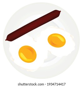 Breakfast plate. Fried eggs and sausage. vector