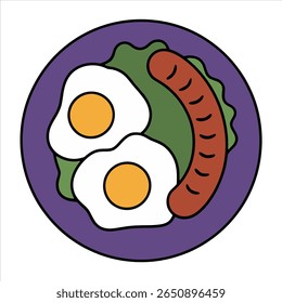Placa de café da manhã com ovos fritos e ilustração de salsicha