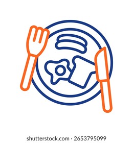 Ilustración vectorial de color de icono de placa de desayuno