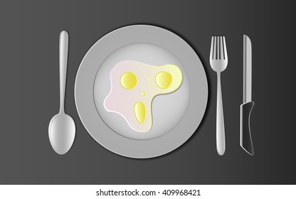 Breakfast Plate With Spoon Fork & Knife