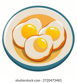 Placa de café da manhã com três ovos fritos. Ilustração vetorial isolada em um fundo branco
