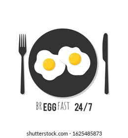 Breakfast poster design, fried eggs background.  Modern minimalist illustration in flat cartoon style with a pun saying