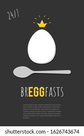 Breakfast poster design, fried eggs background. Restaurant advertisement, menu, banner template. Modern minimalist illustration in flat cartoon style with a pun saying