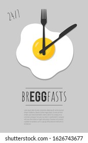 Breakfast poster design, fried eggs background. Restaurant advertisement, menu, banner template. Modern minimalist illustration in flat cartoon style with a pun saying