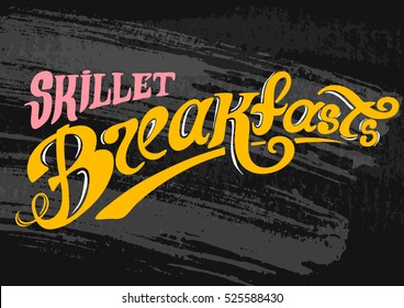 Breakfast Poster. Fried eggs and sausage on pan. Vector illustration.  always fresh