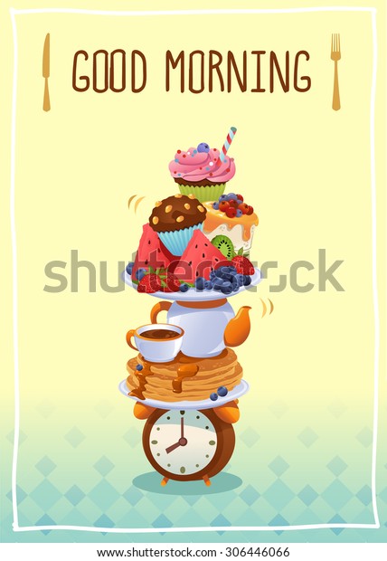 Breakfast Poster Good Morning Eggs Coffee Stock Vector Royalty Free 306446066