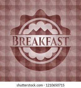 Breakfast red seamless emblem with geometric pattern background.
