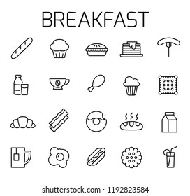 Breakfast related vector icon set. Well-crafted sign in thin line style with editable stroke. Vector symbols isolated on a white background. Simple pictograms.