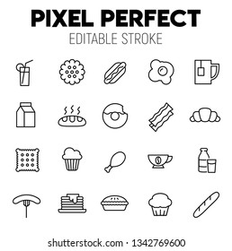 Breakfast  related vector icon set. Well-crafted sign in thin line style with editable stroke. Vector symbols isolated on a white background. Pixel perfect. Editable stroke.