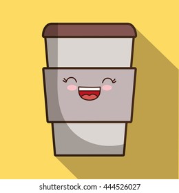 Breakfast represented by kawaii cartoon coffee mug design. Colorfull and flat illustration