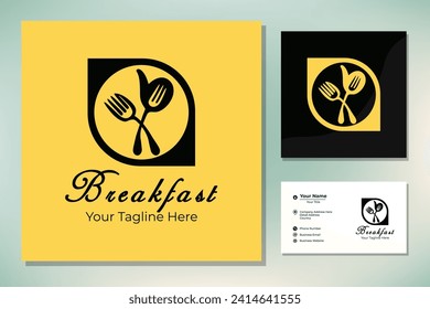 Breakfast restaurant with spoon fork hipster vintage  logo design