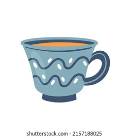Desayuno té retro taza. Mug de bebida caliente, ilustración vectorial de la ceremonia del té en inglés
