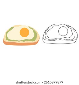 Breakfast. Sandwich with egg. Isolated objects on white background. Vector illustration. cartoon character coloring page for kids. Summer, fast food and drink vector illustration.