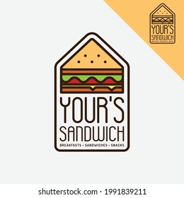 Breakfast Sandwich in Linear Line Style Logo Design Template. Suitable for Breakfast Cafe Cafetaria Snack Shop Fastfood Bar Restaurant Business Brand Company Logo Design.