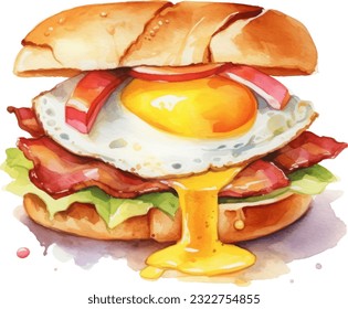 Desayuno sandwich Watercolor ilustración. Diseño de elementos submarinos dibujados a mano. Elemento de diseño marino vectorial artístico. Ilustración para tarjetas de felicitación, impresión y otros proyectos de diseño.