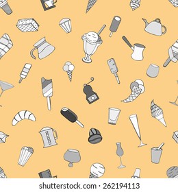 Breakfast  seamless doodle vector pattern hand drawn