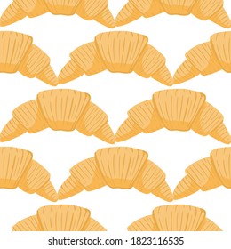 Breakfast seamless isolated pattern with tasty croissants silhouettes. Orange tones bakery elements on white background. Perfect for fabric design, textile print, wrapping, cover. Vector illustration.