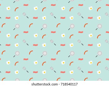 Breakfast seamless pattern background.  Food design background. Bacon,Egg,Hotdog,Pan
