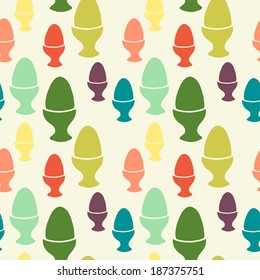 Breakfast seamless pattern with colorful doodle boiled eggs. Hand drawn vector background.