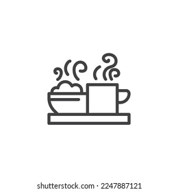 Breakfast service line icon. linear style sign for mobile concept and web design. Hot coffee cup breakfast outline vector icon. Symbol, logo illustration. Vector graphics