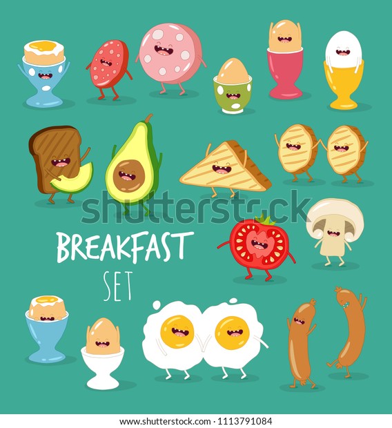 Breakfast Set Avocado Eggs Toast Sausages Stock Vector Royalty