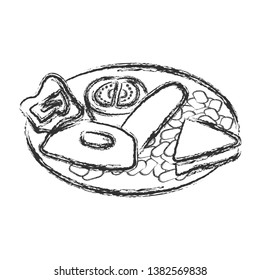 Breakfast set, black and white outline illustration