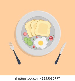 Un conjunto de desayuno con huevos y placa de pan ilustrativo vectorial