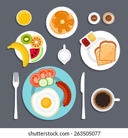 Breakfast set flat vector illustration