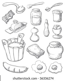 Breakfast set gray. Each object in separated layers. Vector illustration.